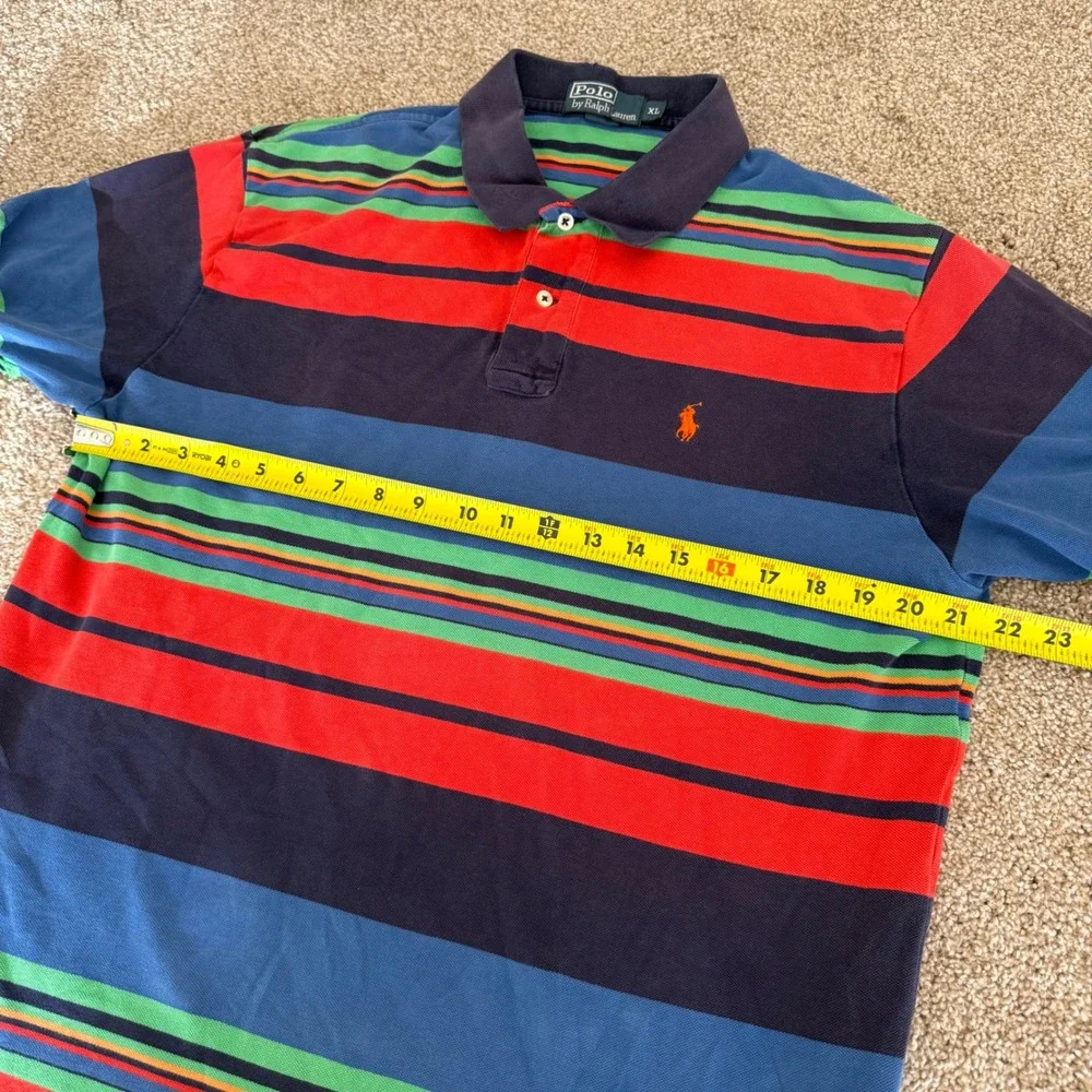 Polo Ralph Lauren Polo Shirt Men XL Multi Color Striped Short Sleeve Repair